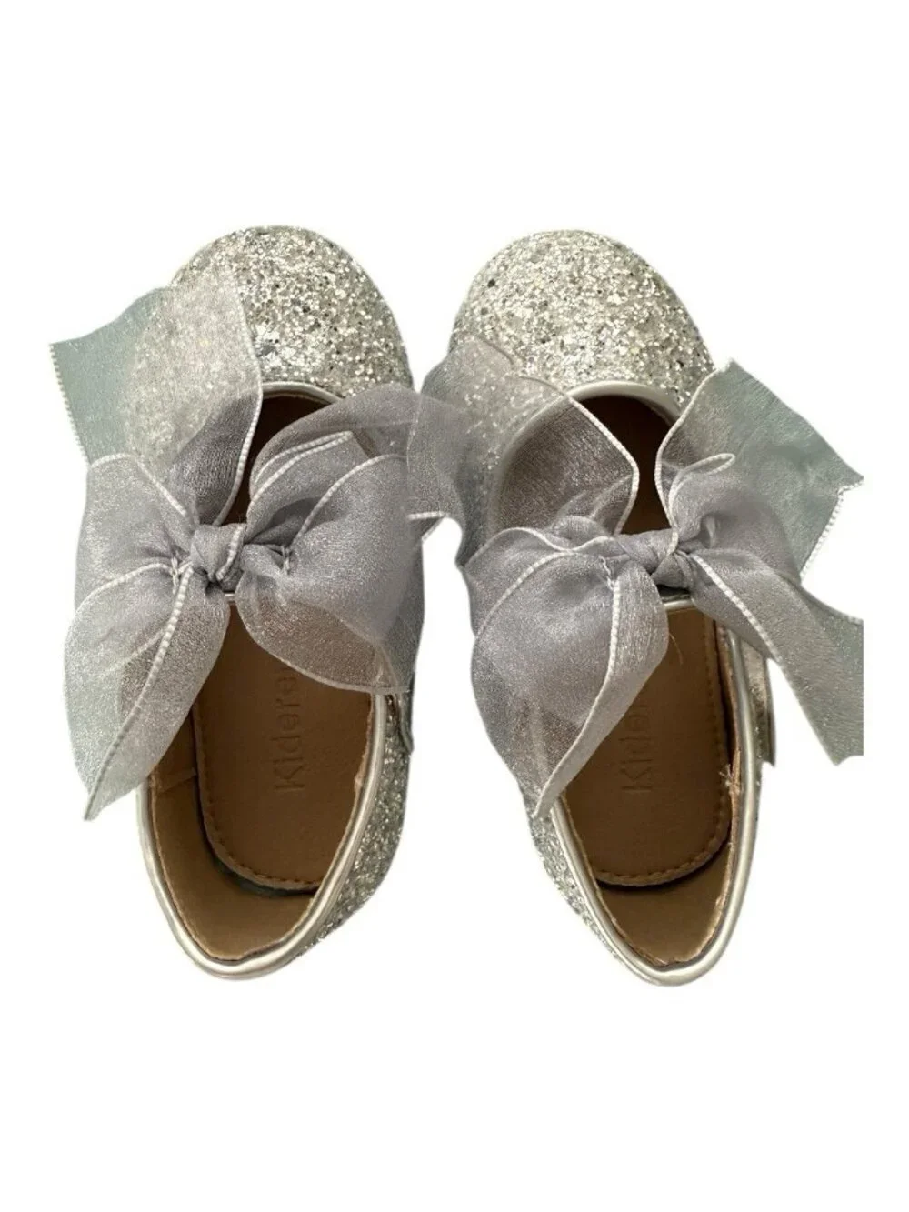 Kiderence Toddler Little Girl Glitter Ballet Flat~Sz 6M~Silver Bow Sparkle P7 15